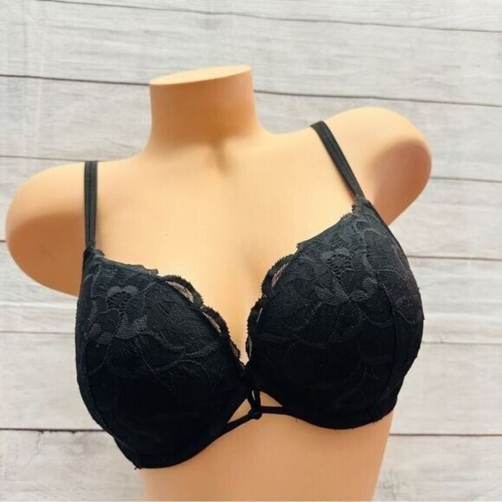 Victoria's Secret Bra 34D Black Lace Full Covered Wired‎ Push-up Padded